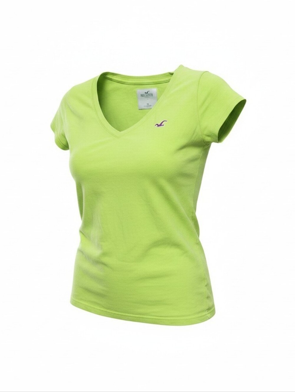 Hollister Y2k Neon Green V Neck Tee Shirt